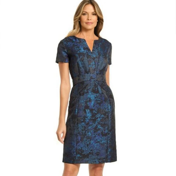 SHANI Jacquard Bow Detail Dress in Blue  Sz: 12 - Picture 1 of 9